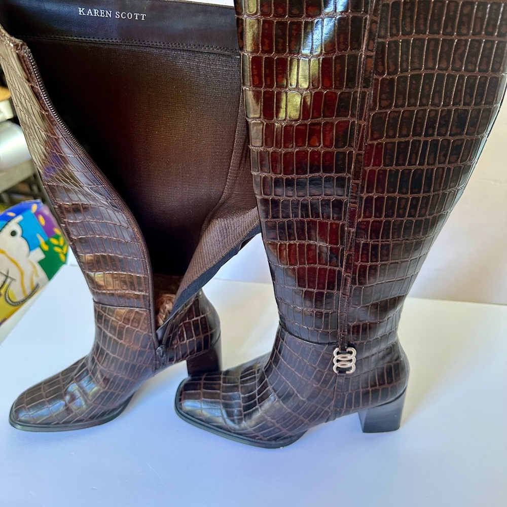 Karen Scott Crocodile Pattern Black Over the Knee Boots - Picture 7 of 7